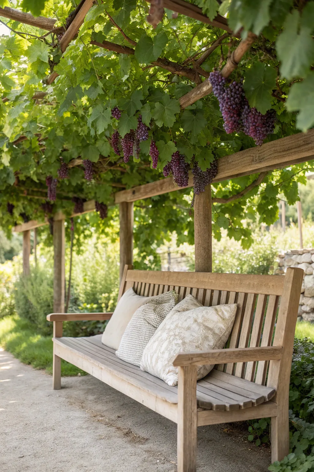 Relax and unwind under a grapevine canopy—where simplicity meets natural beauty.