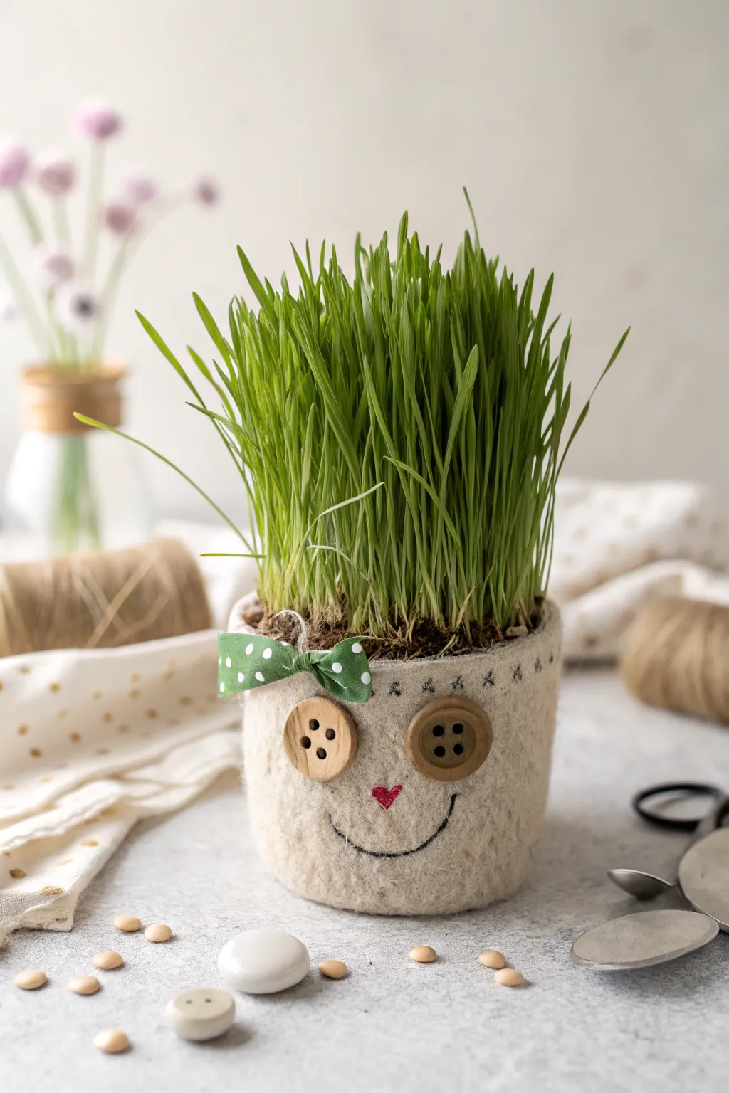 Craft your own charming grass head with creative facial features!