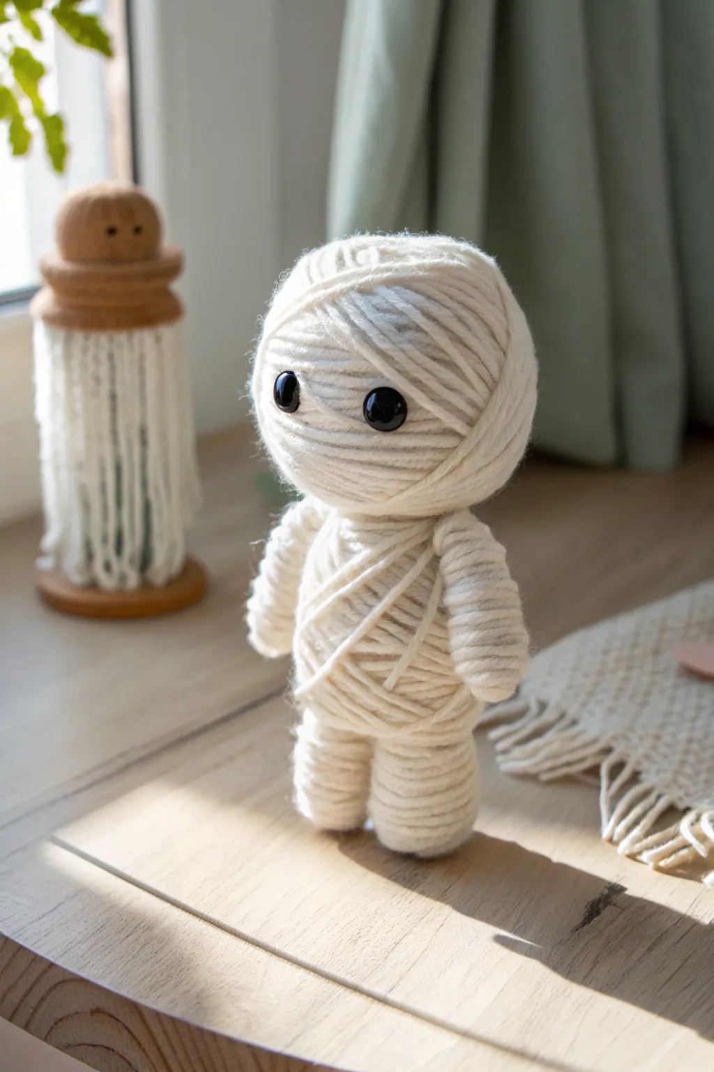 Adorably spooky yarn-wrapped mummy - a perfect craft to enhance creativity and fine motor skills!