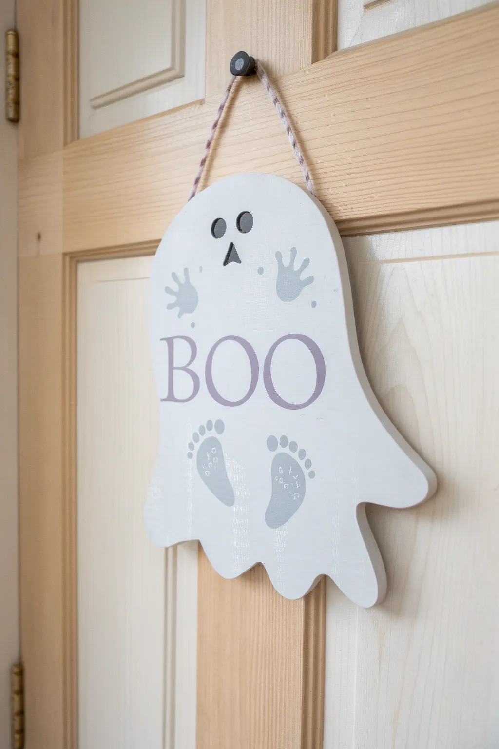 Welcome guests with a touch of whimsy and warmth—your little one's artistry in a ghostly 'Boo' sign!