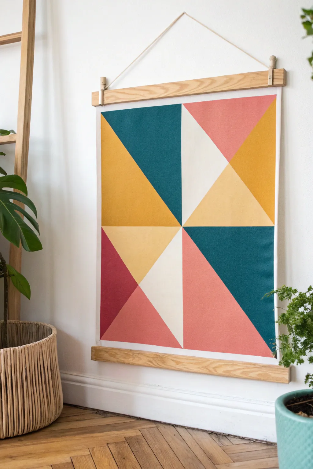 Transform your space with bold color blocking and geometric elegance. #HandmadeArt #ScandiStyle