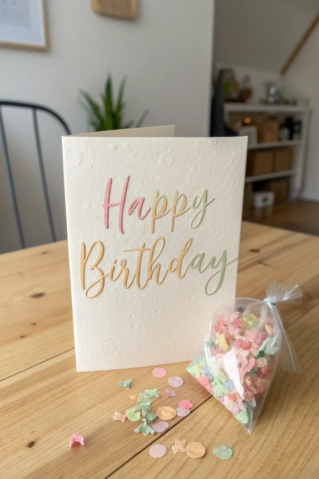 Unleash a burst of joy with this charming handmade birthday card, complete with a colorful confetti surprise!