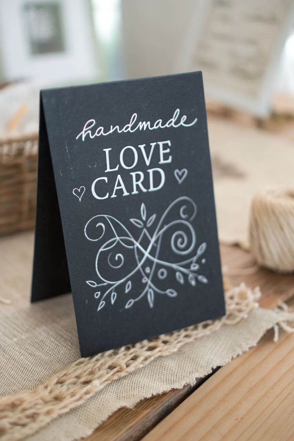 Capture the rustic charm of love with a handmade chalkboard card. Simplicity meets elegance in this minimalist design.