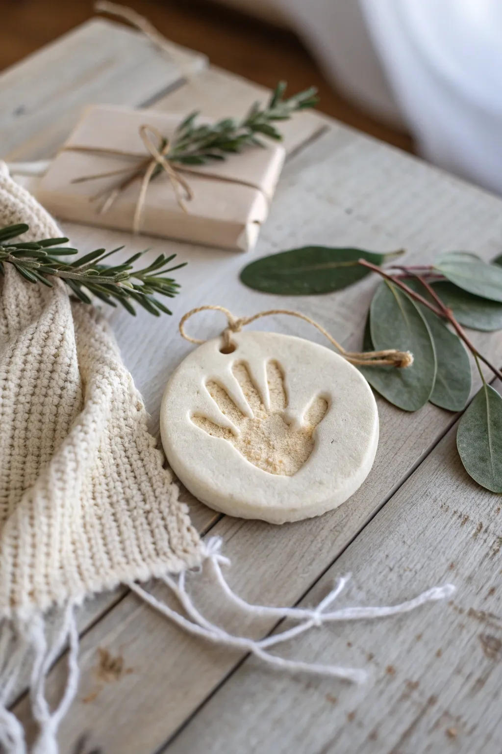Capture precious moments with a handcrafted salt dough handprint—simple, natural beauty preserved.