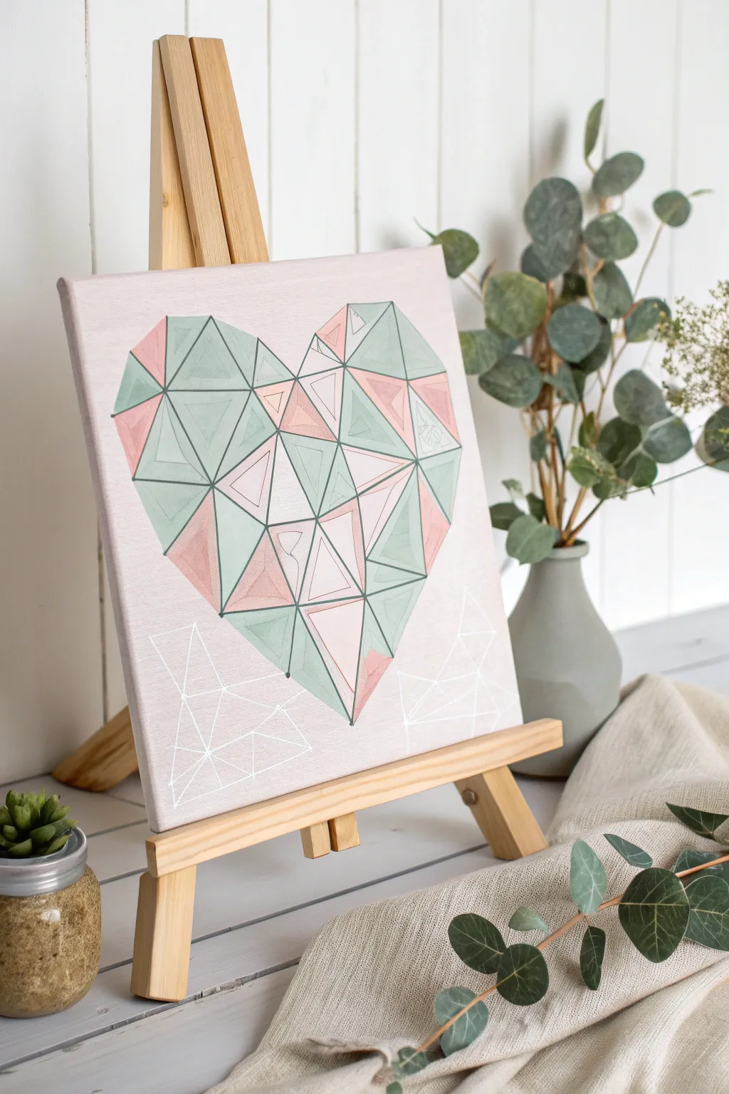 Transform your space with a touch of geometric charm—this heart-shaped canvas is where simplicity meets sophistication.