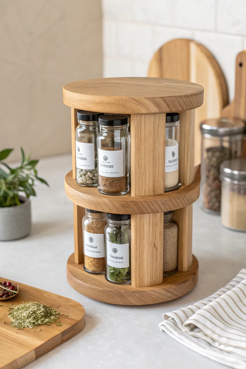 Discover the art of hidden organization with our elegant rotating carousel spice rack—where simplicity meets sophistication.