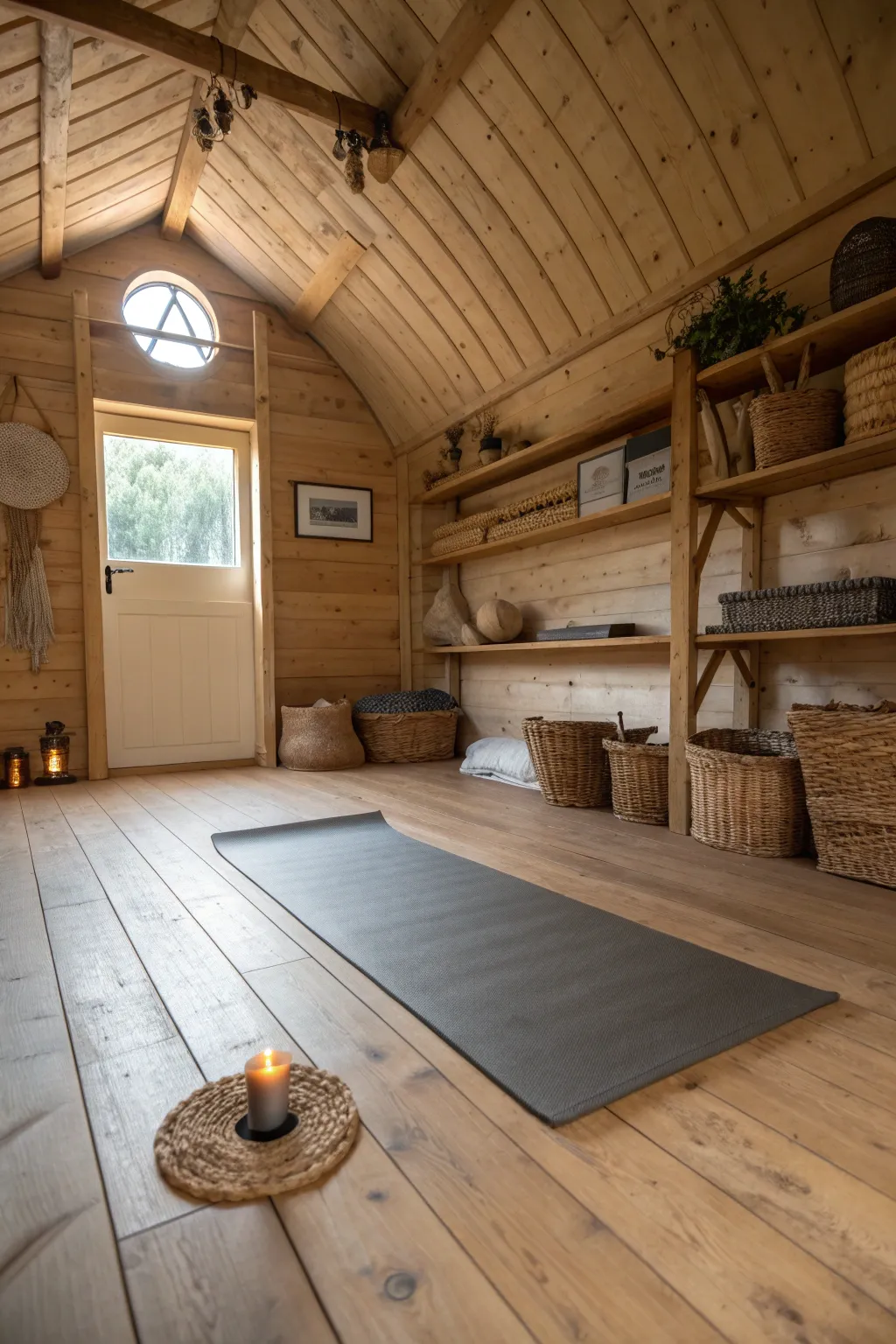 Find serenity in a handcrafted yoga haven, where tranquility meets craftsmanship after a long day.