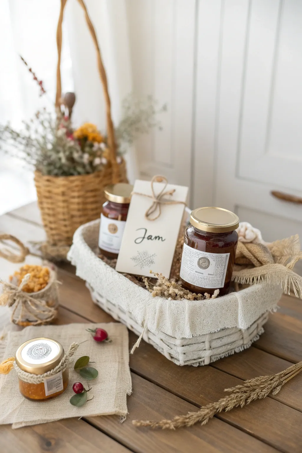 Add a personal touch with a handwritten note to make your homemade jam gift basket truly special.