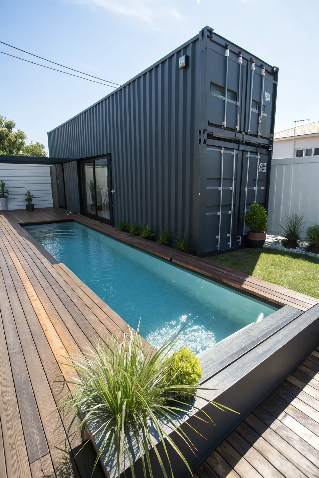 Dive into innovation with a shipping container pool - where industrial chic meets refreshing style.