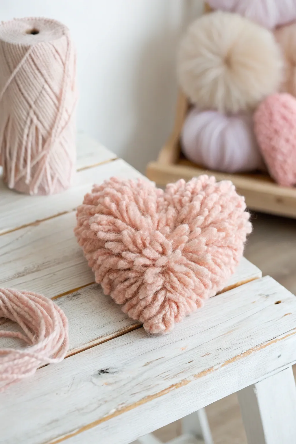 Add a touch of handmade charm to your Valentine's decor with these delightful heart-shaped pom-poms.