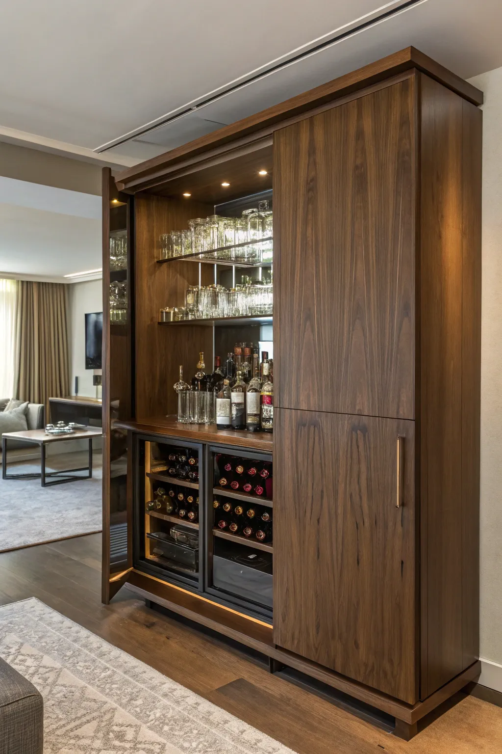 Discover the art of discretion with a hidden bar cabinet, where elegance meets surprise.