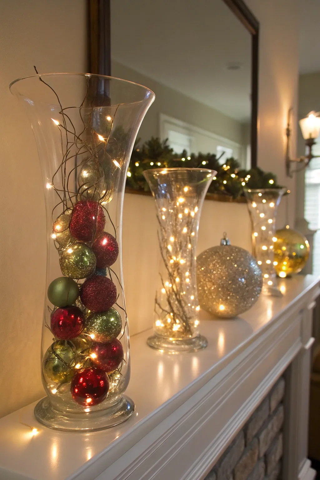 Create a festive atmosphere with illuminated glass decorations.