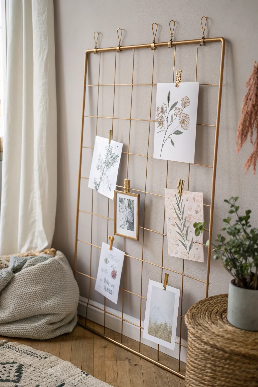 Elevate your space with a touch of industrial-chic: stylish wire grid postcard display ideas.