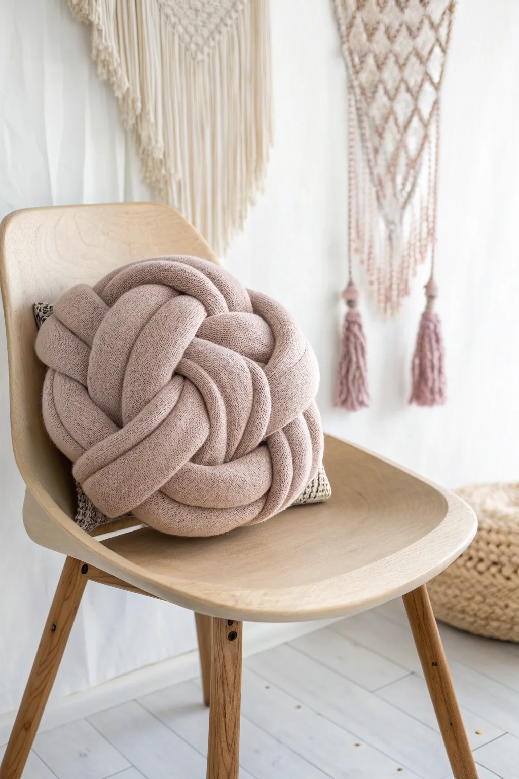 Transform your blanket into a chic knot pillow for a playful touch in your minimalist space.