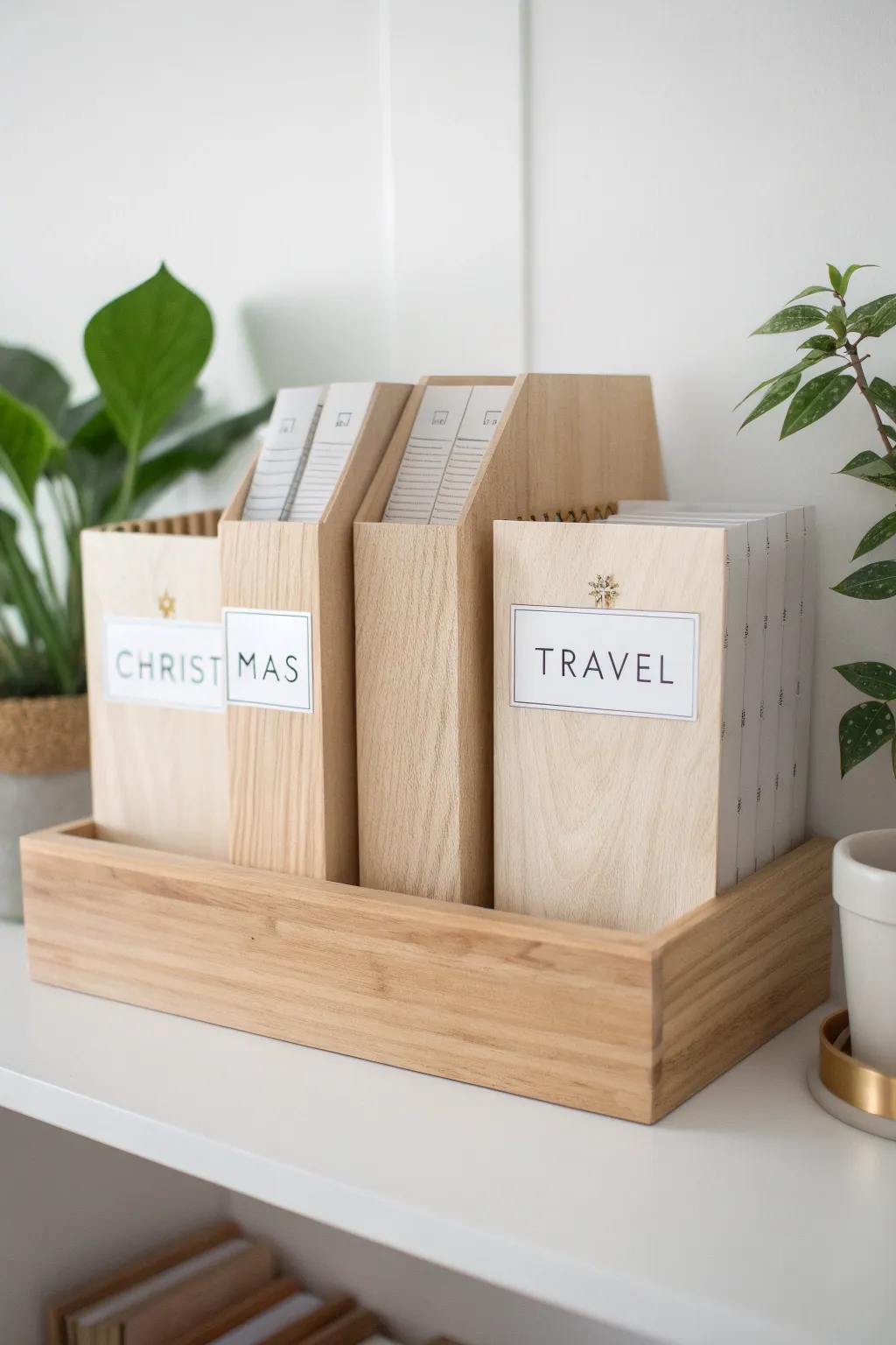 Organize with style: Effortlessly find your themed scrapbook papers using chic file holders.