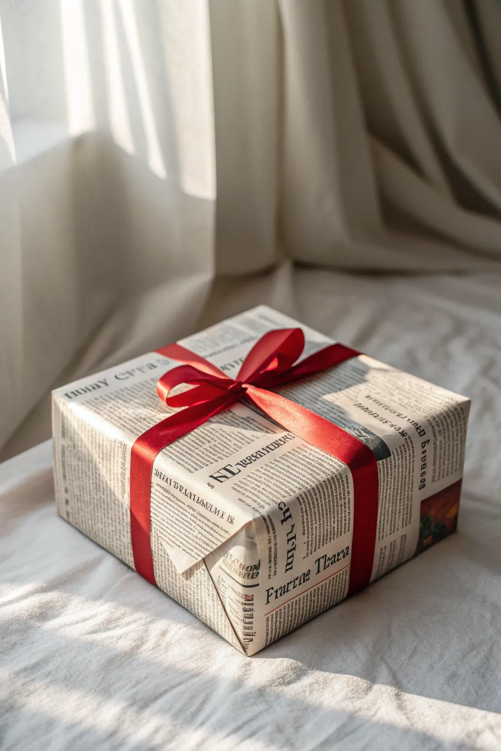 Elevate your gift wrapping game with this chic and eco-friendly newspaper wrap idea, perfect for a touch of modern simplicity.
