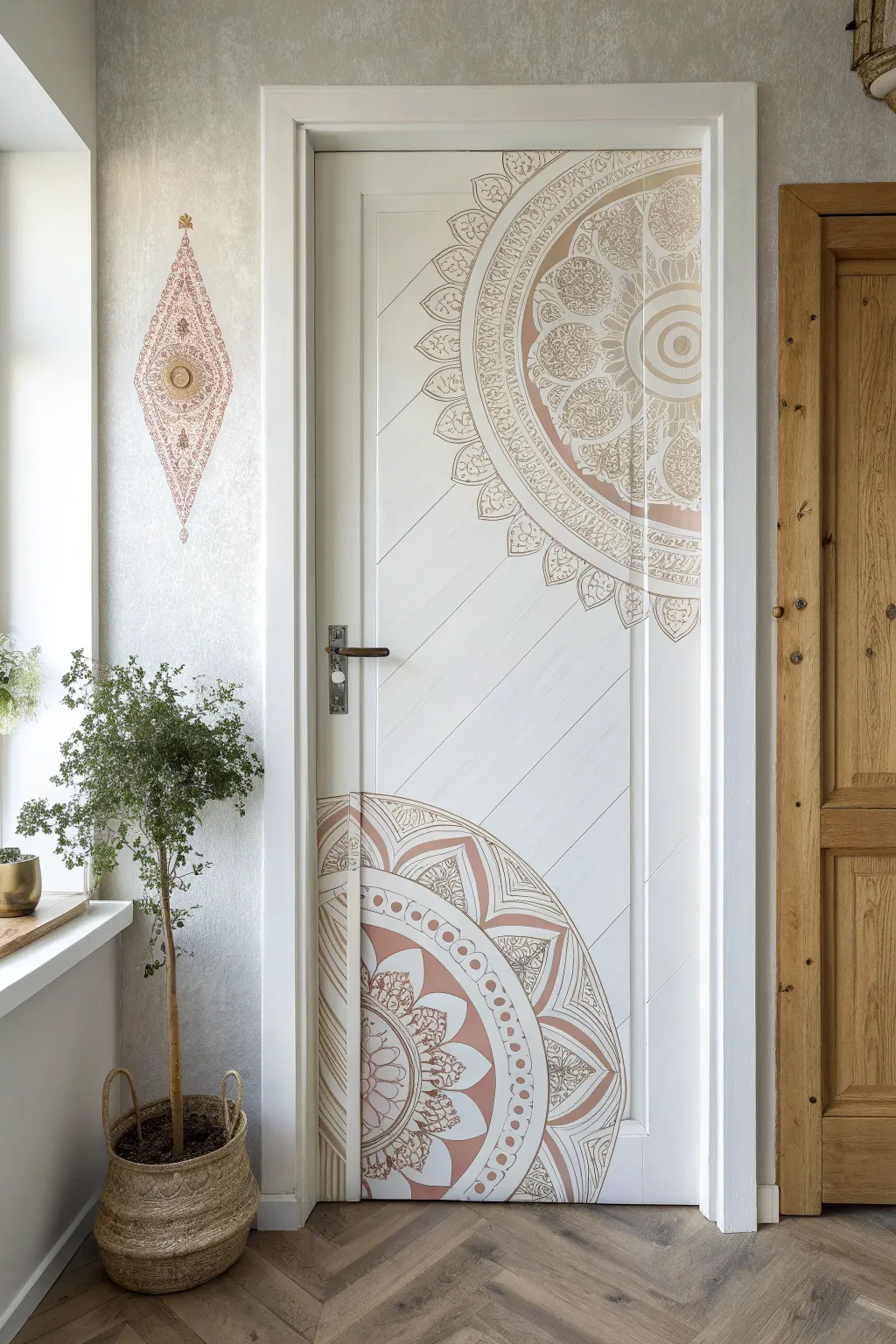 Transform your space with a touch of artistic elegance: stenciled door designs for a personalized and stylish interior.