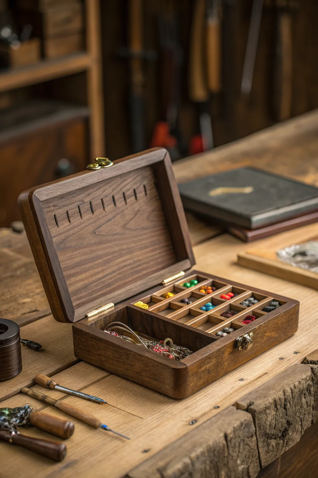 Craftsmanship meets adventure: A portable jig case for the discerning angler.