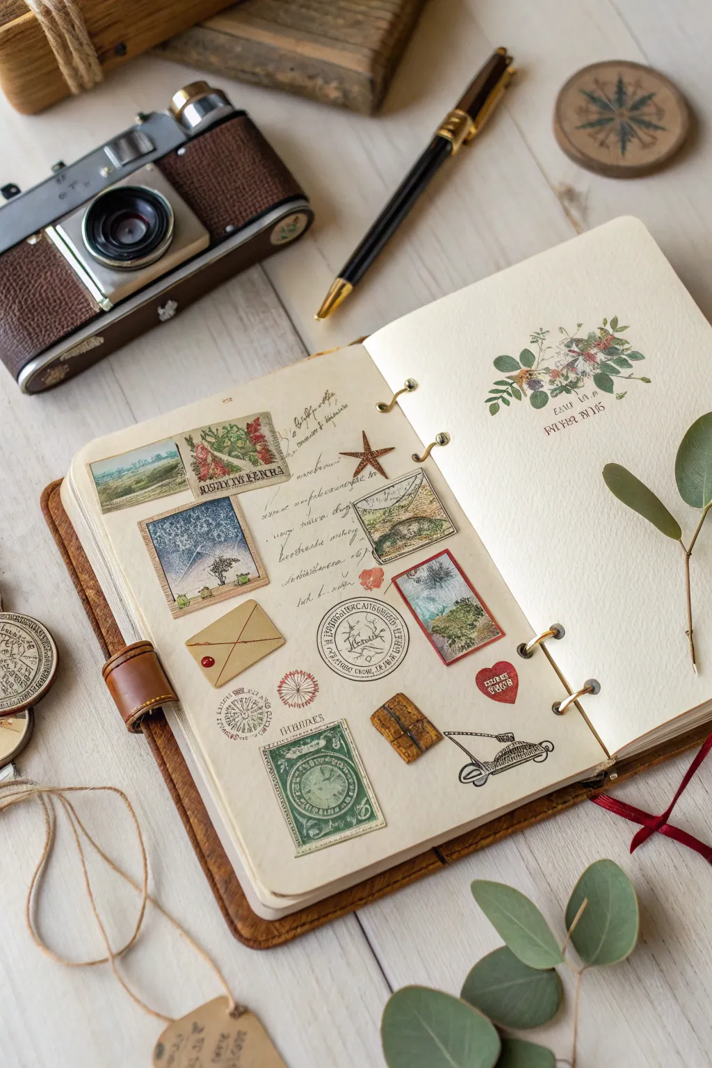 Capture your memories with a touch of whimsy using stickers and stamps in your journal collage.