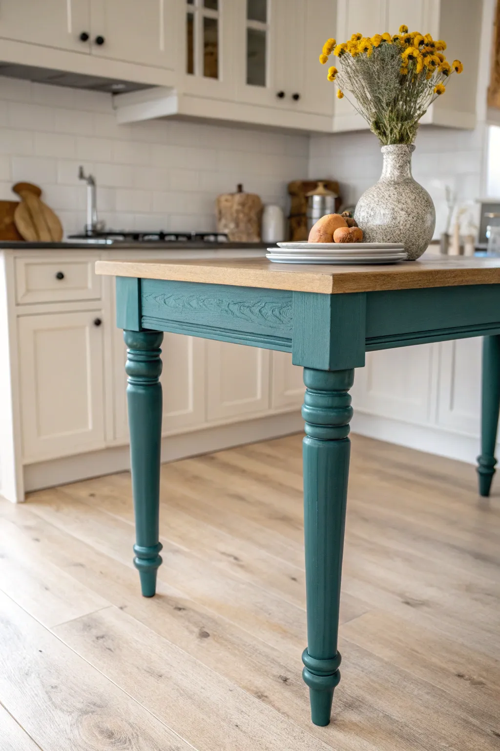 Add a bold splash of color to your kitchen with a vibrant island leg that steals the show!