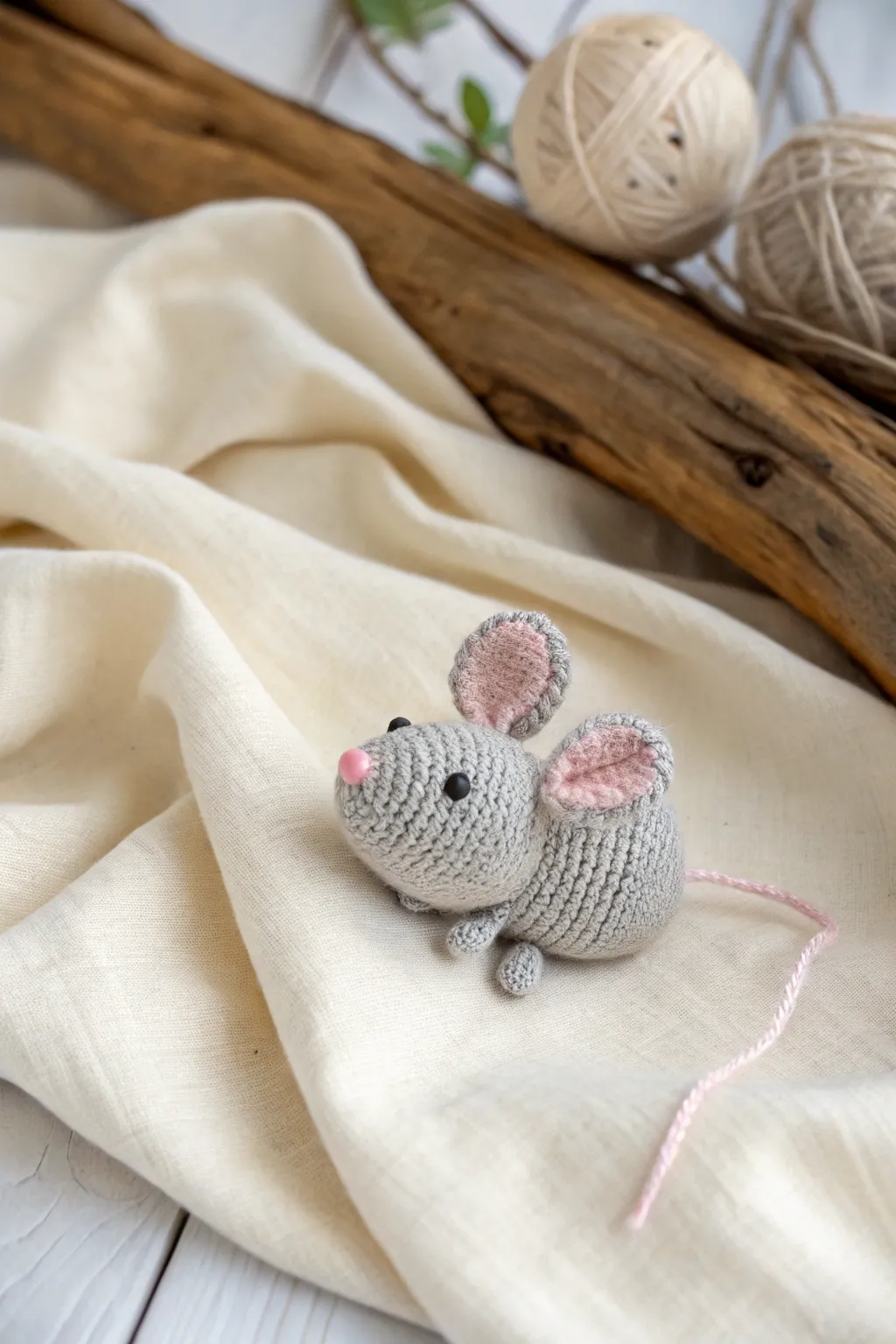 Charming Craftsmanship: Adorable knitted mouse, a perfect keepsake for little ones.