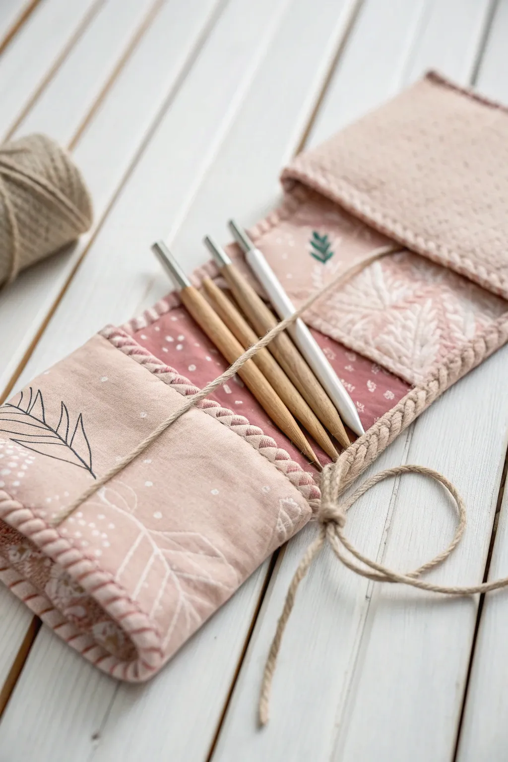 Craft your own charming needle roll for a touch of boho elegance in your knitting corner.