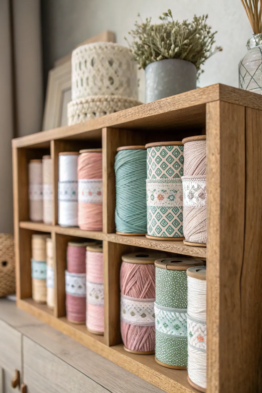 Transform your shelves with charming coffee can cubbies — a chic and sustainable solution for yarn lovers!