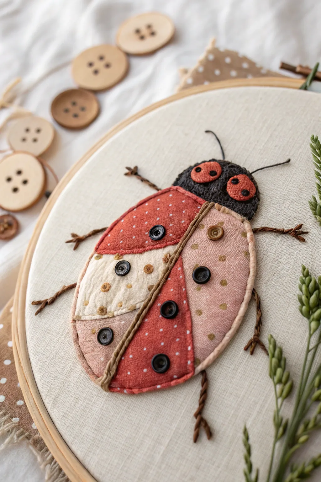 Embrace the art of simplicity with this charming mixed media ladybug wall piece, where textures tell a story of natural beauty.