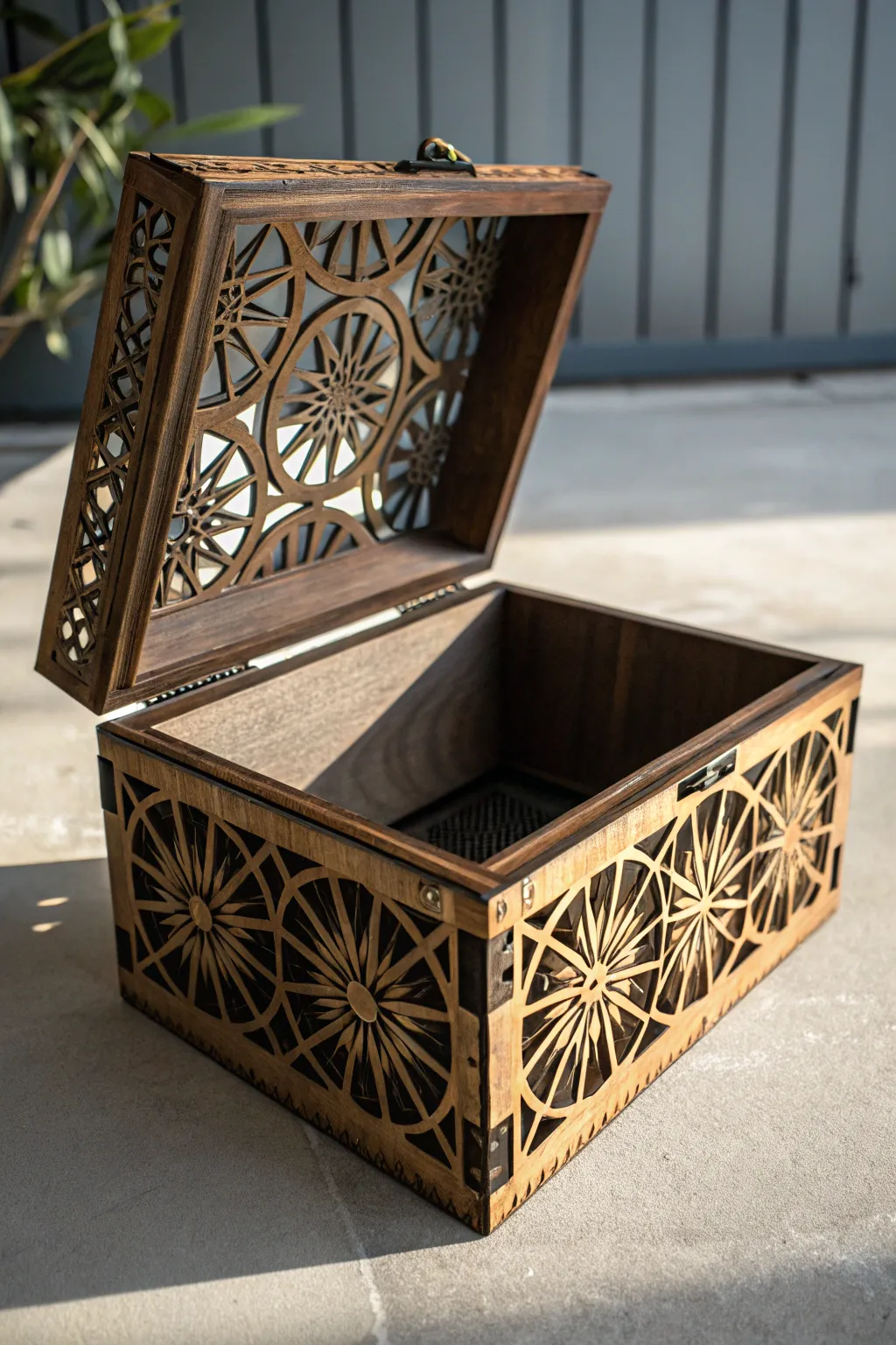 Embrace the art of craftsmanship with this striking skeleton design laser-cut box.