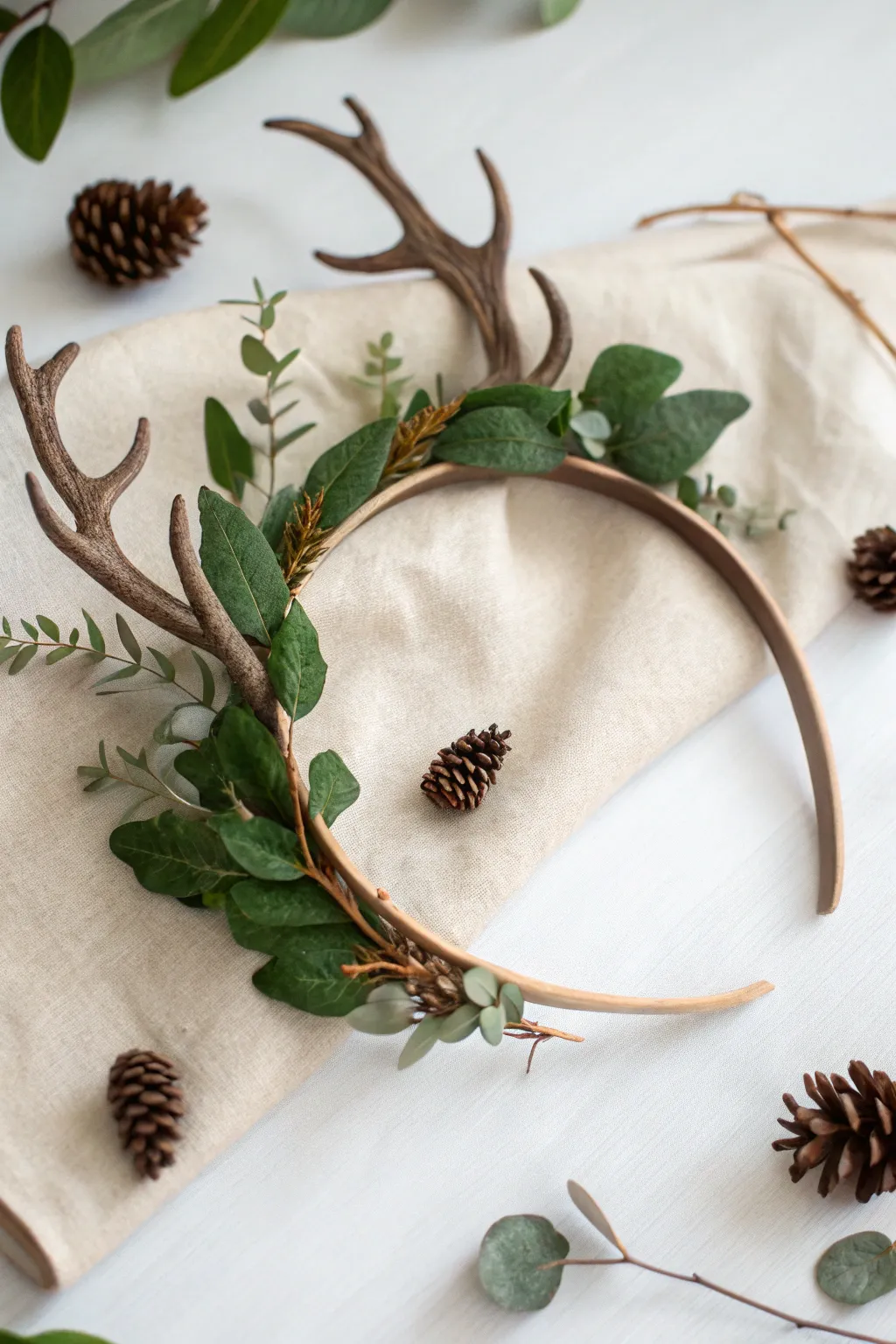 Embrace the forest fairy tale with this enchanting leafy antler headband.