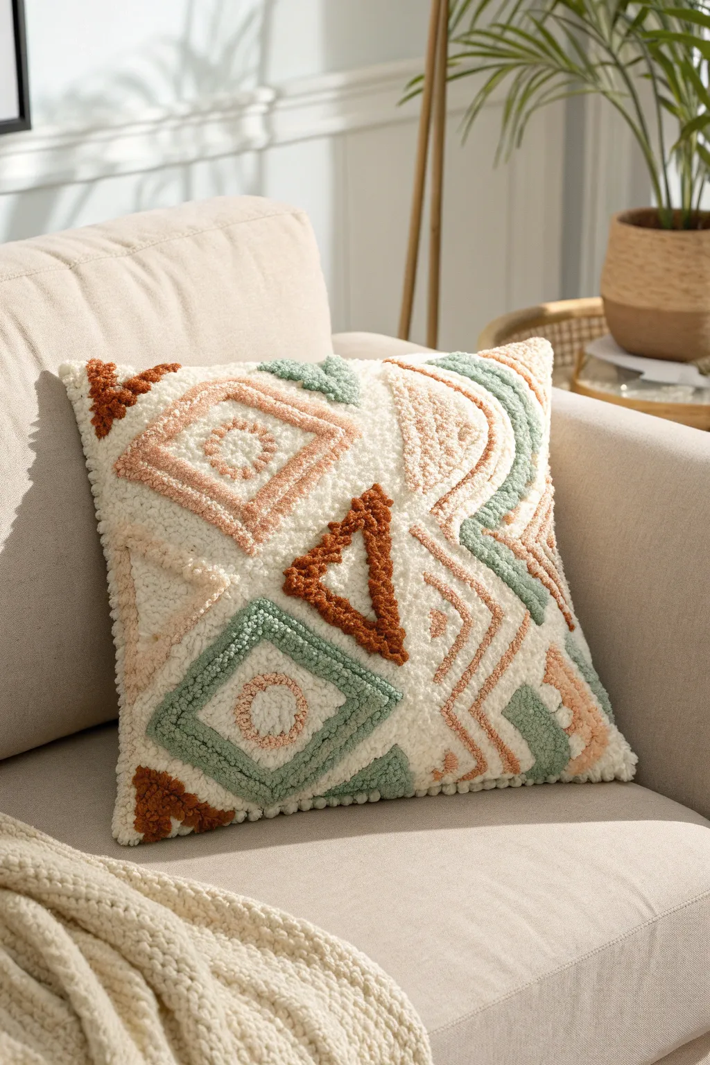 Add a touch of handmade elegance to your space with this craft-inspired latch hook pillow.