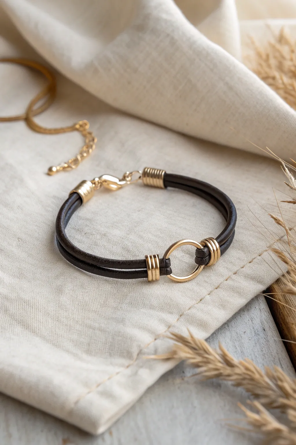 Embrace bold elegance with the perfect blend of leather and metal.