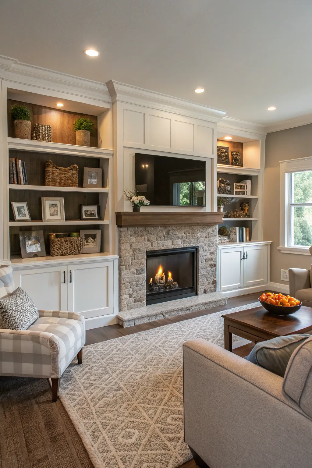 Built-in storage maintains a clean and polished look.