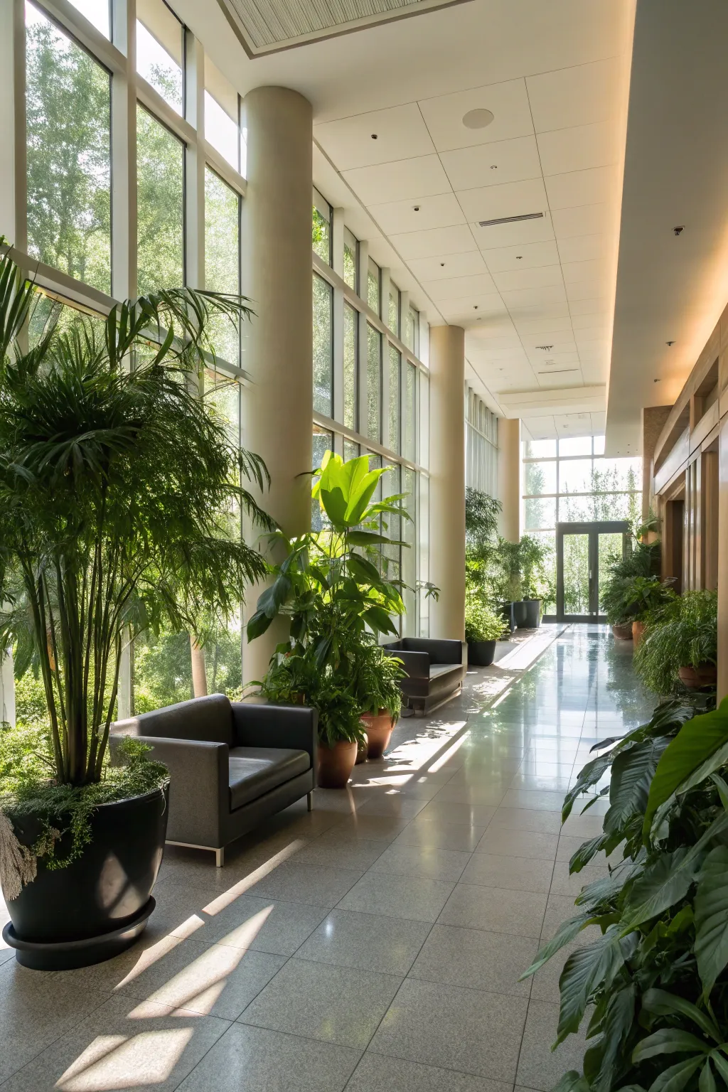Greenery enhancing the ambiance of a lobby.