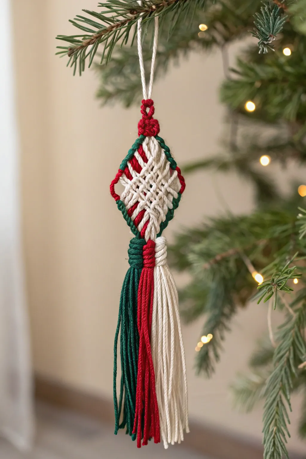 Add a touch of handcrafted elegance to your holiday decor with colorful macrame ornaments.