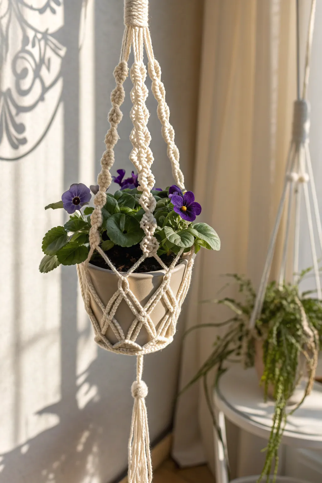 Transform your space with this delicate lace macrame hanger, perfect for adding a touch of dreamy elegance to your morning routine.