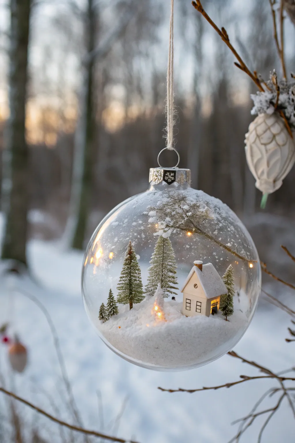 Transform your holiday decor with a handcrafted snowy village bauble, capturing the essence of a serene winter wonderland.