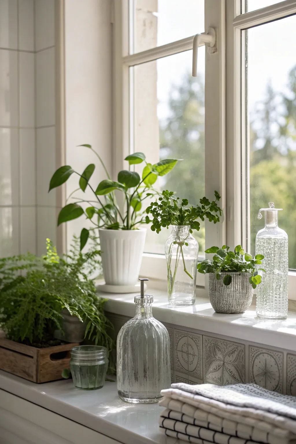 Transform your bathroom into a tranquil oasis with a minimalist windowsill greenhouse. 🌿✨
