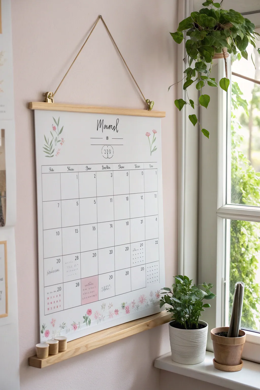 Effortlessly organize your month with a touch of elegance and simplicity. Highlight your special days with beautiful icons and colors on a minimalist whiteboard calendar.