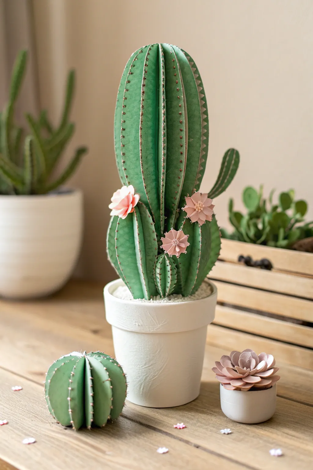 Bring a touch of desert whimsy indoors with this charming 3D paper cactus. Perfect for adding a quirky and stylish vibe to any space!