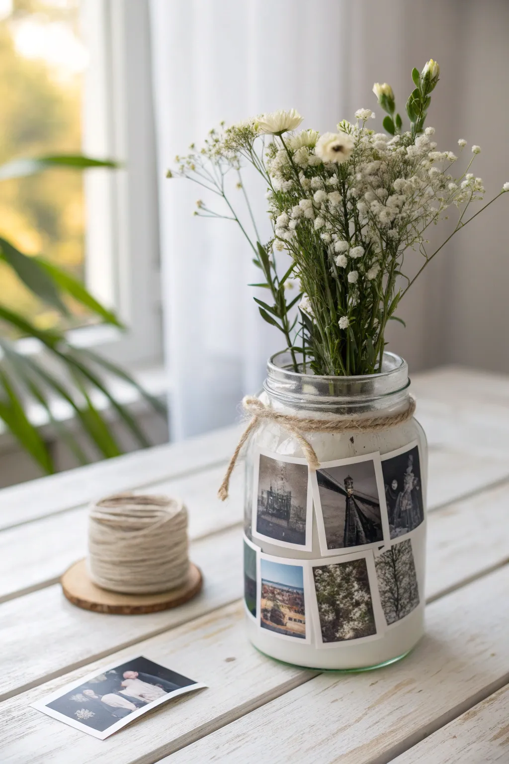 Capture memories in style with this elegant mason jar photo display!