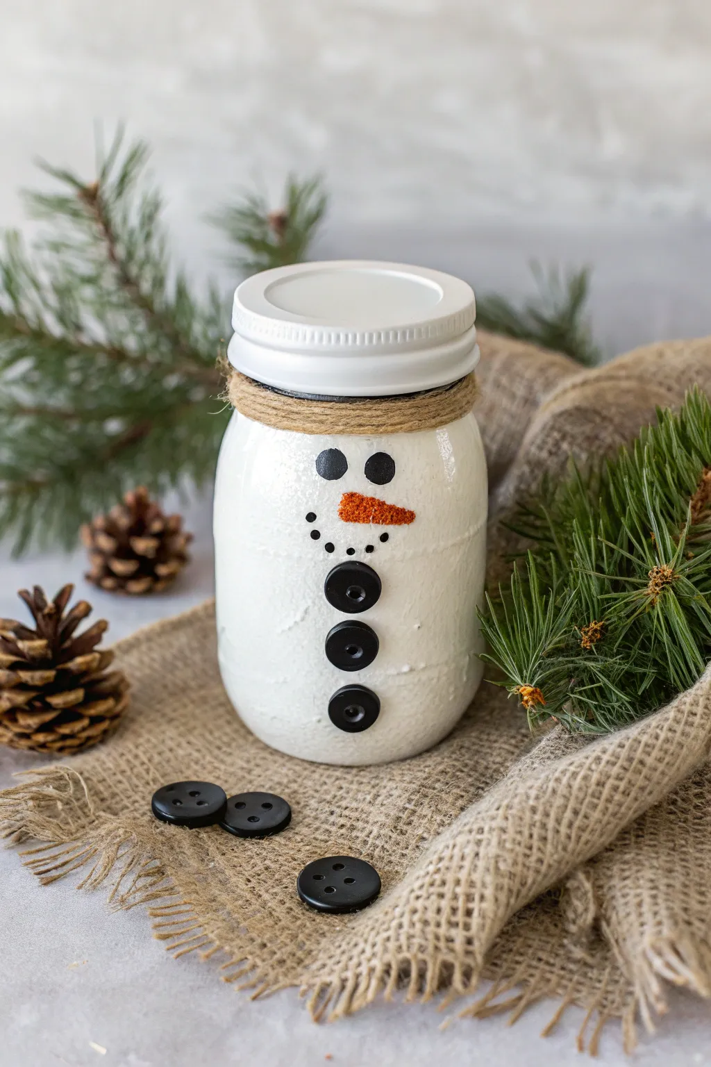 Bring a touch of winter nostalgia into your home with this charming mason jar snowman.