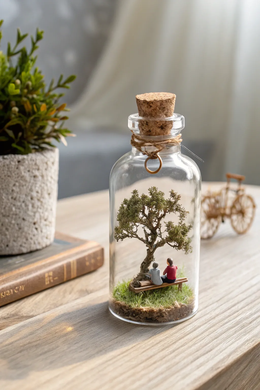 Capture timeless memories in a bottle with this charming miniature scene.