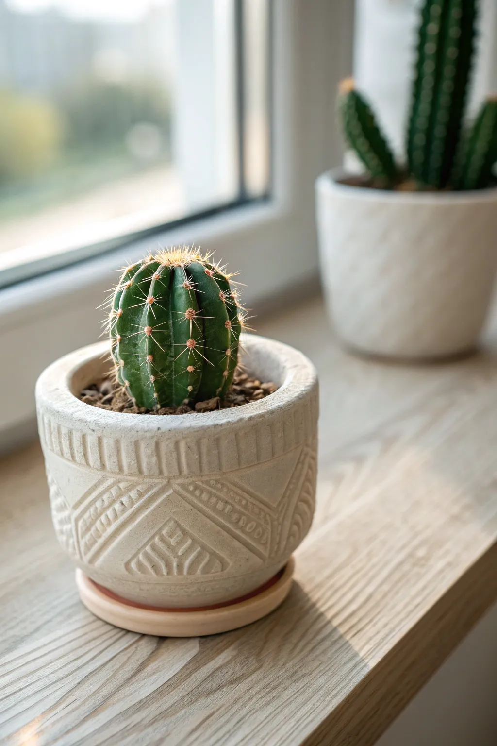Add a touch of everlasting green to your space with this charming miniature clay cactus. Perfect for those who appreciate simplicity and craftsmanship.