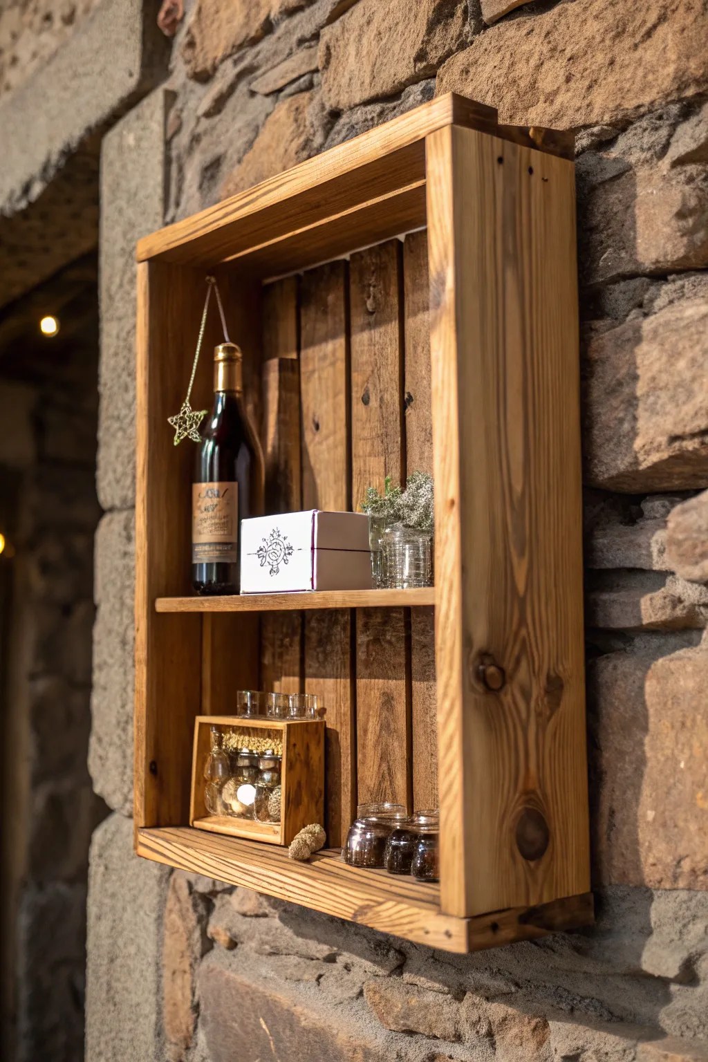 Elevate your walls with artisanal charm: Mini wooden crates for displaying treasured trinkets.