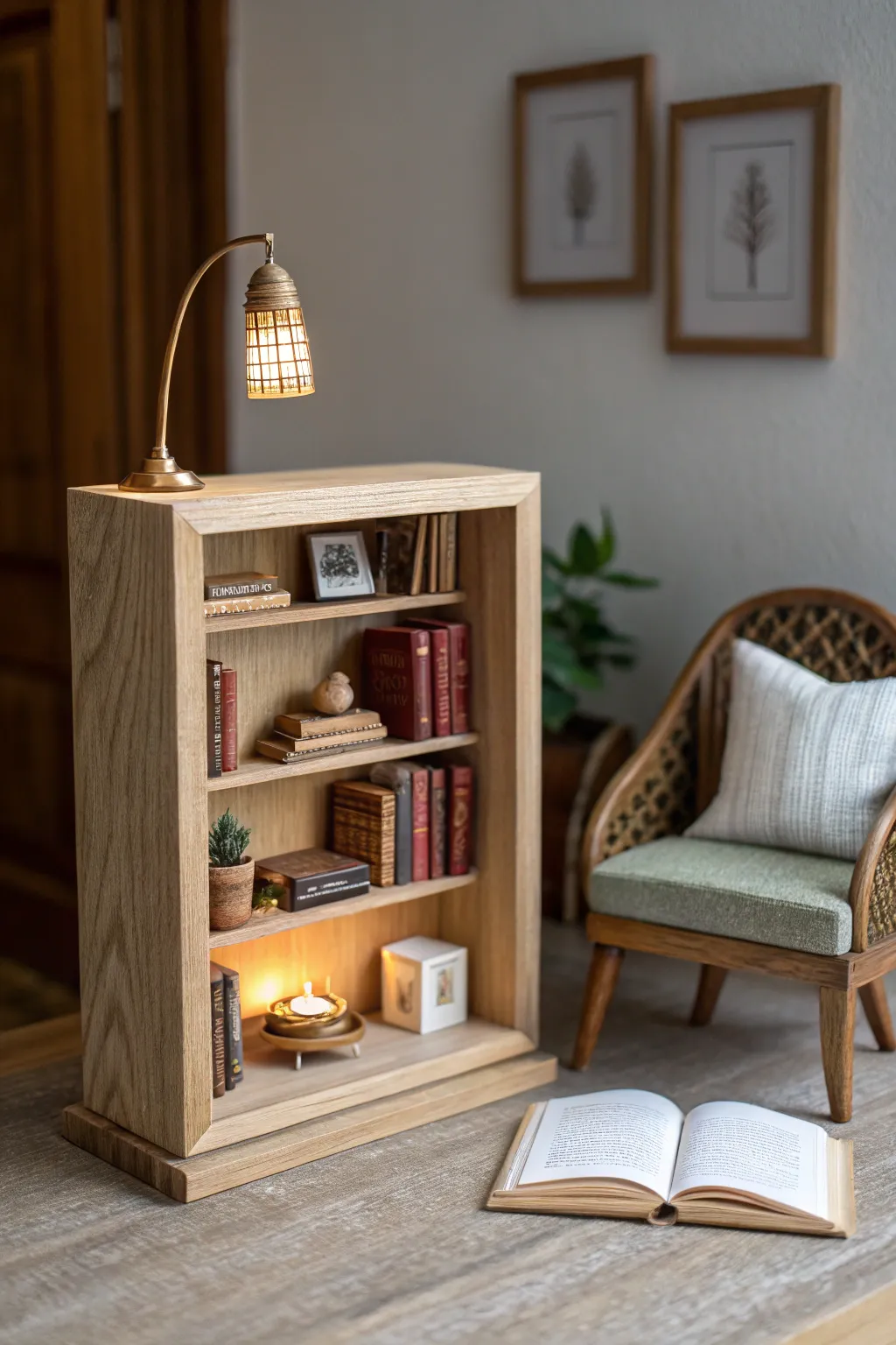 Discover the charm of a tiny library nook, where every little detail tells a story.