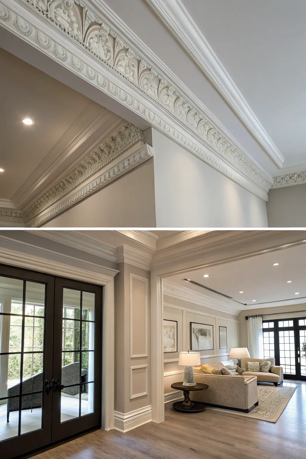Crown molding tying together different rooms in a home.