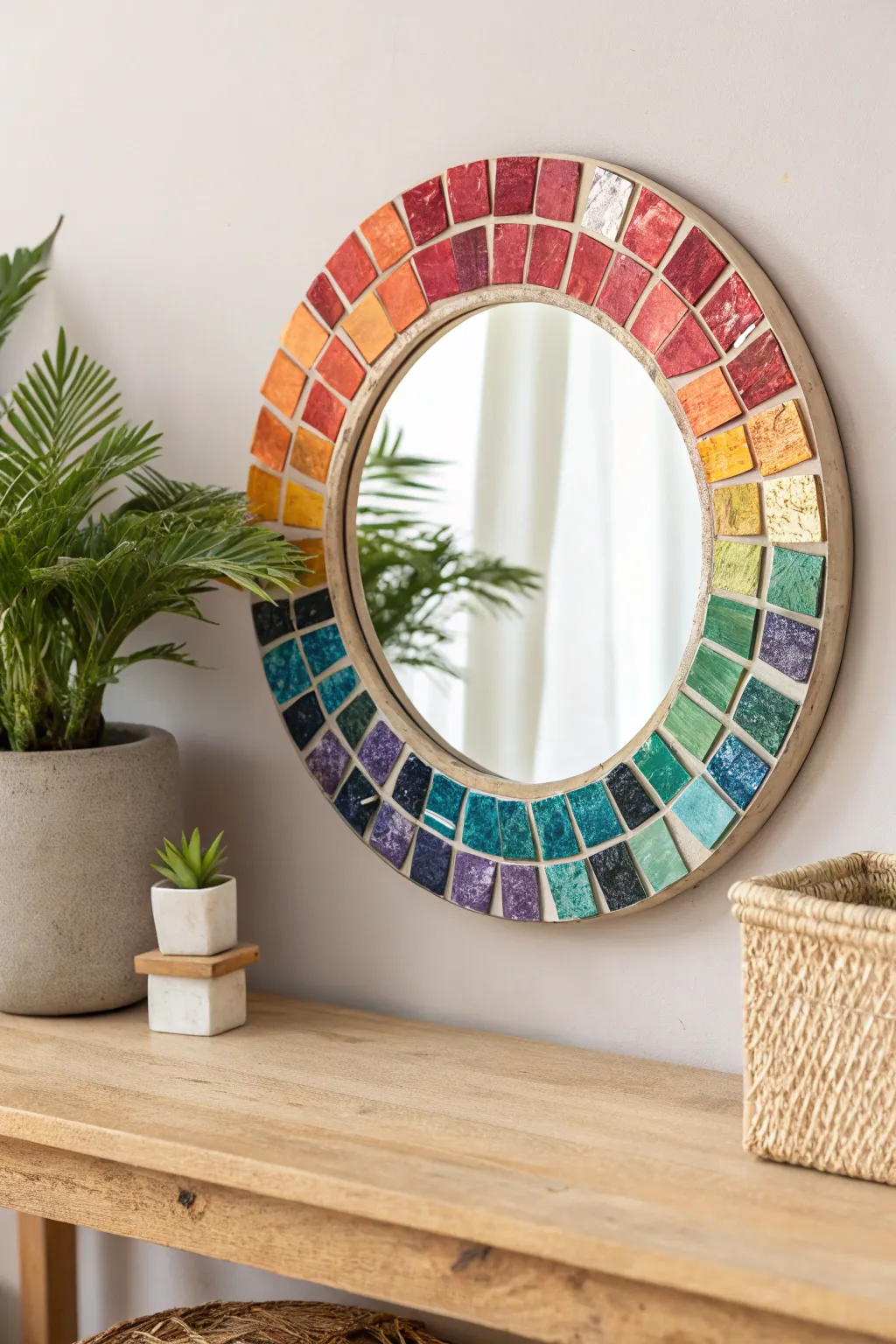 Transform old into art with a stunning mosaic mirror crafted from recycled cards! 🌿✨