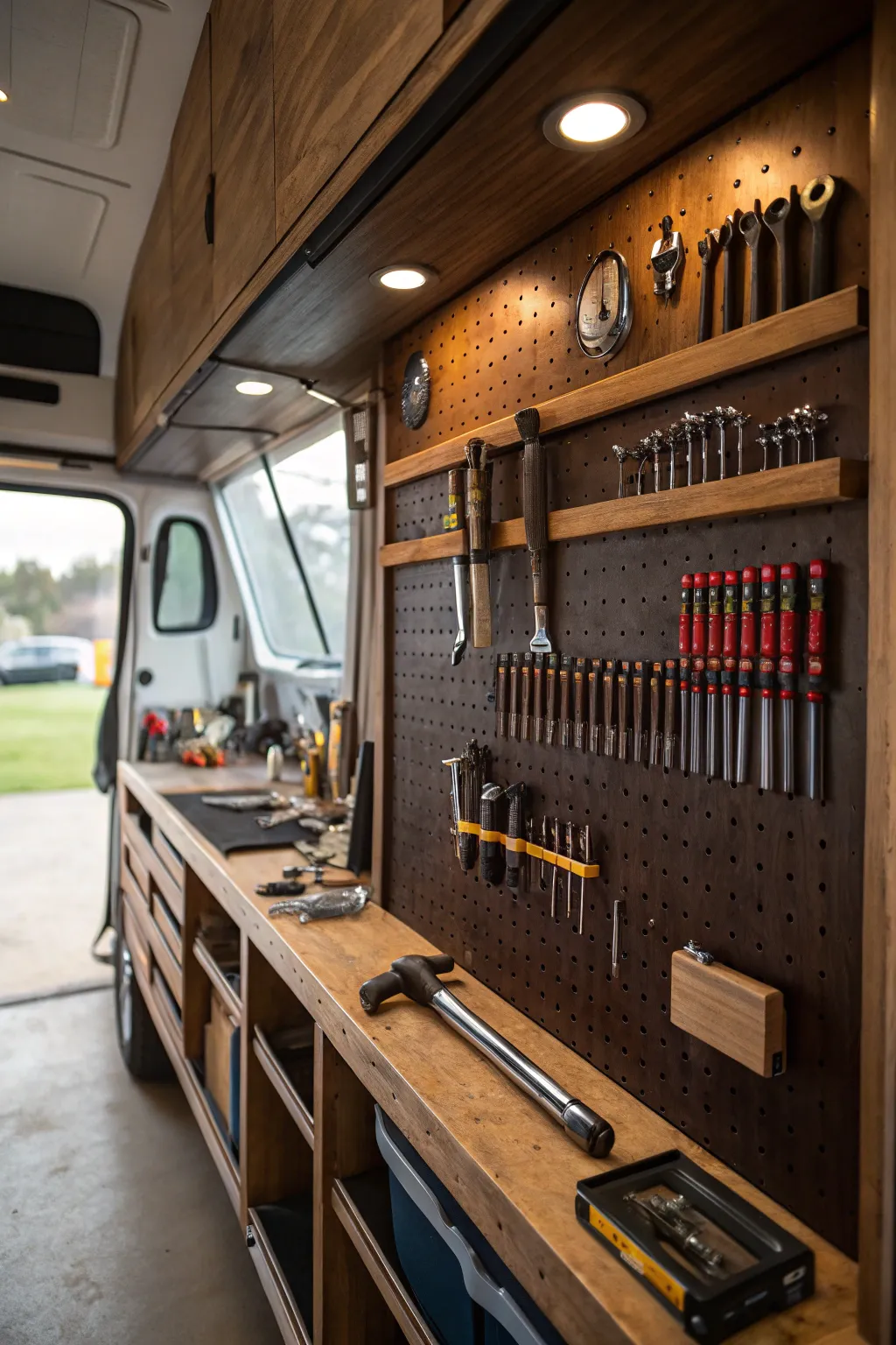 Elevate your mobile workshop with a stylish and functional tool pegboard. #CraftsmanshipInFocus