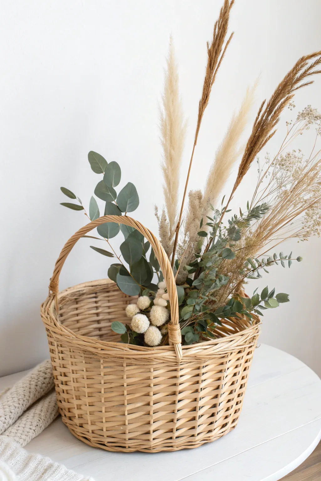 Elevate your decor with simple touches: A handcrafted basket adorned with natural picks for a minimalist boho flair.